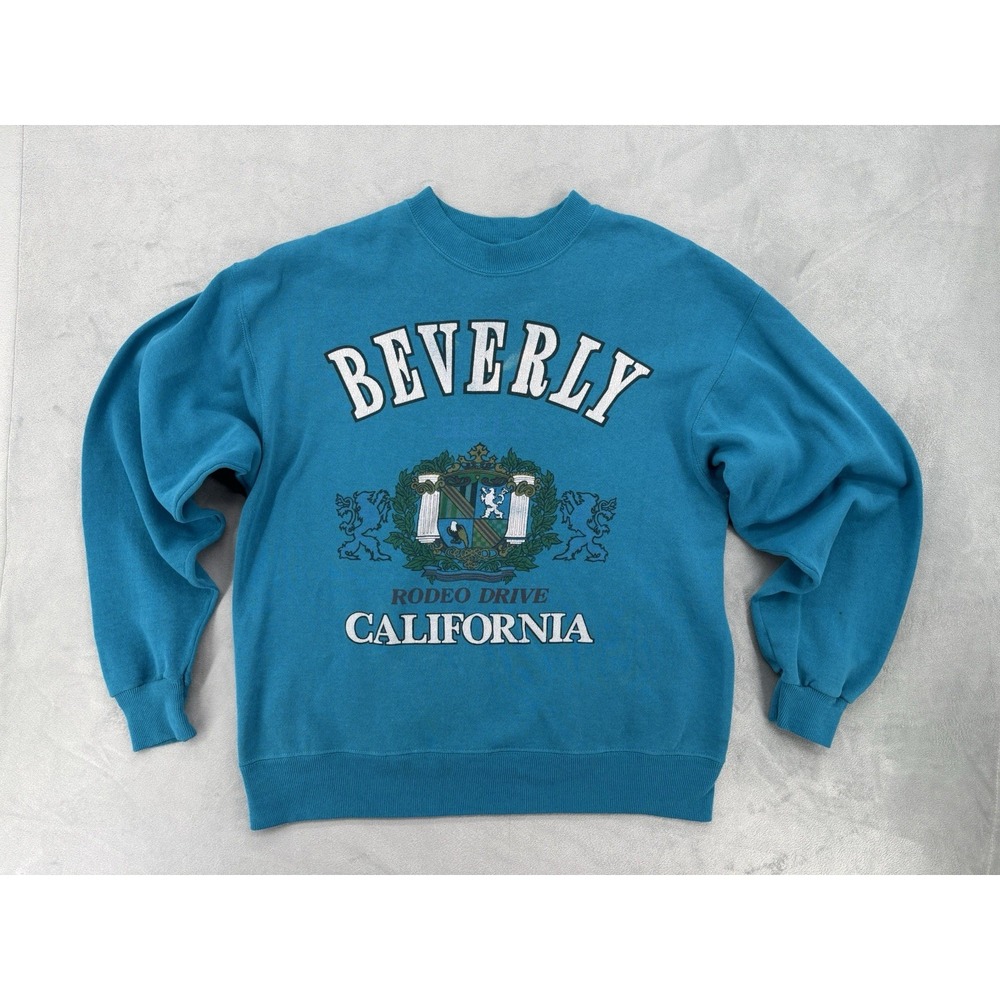Vintage 90s Beverly Hills Rodeo Drive California Graphic Sweatshirt Blue Large